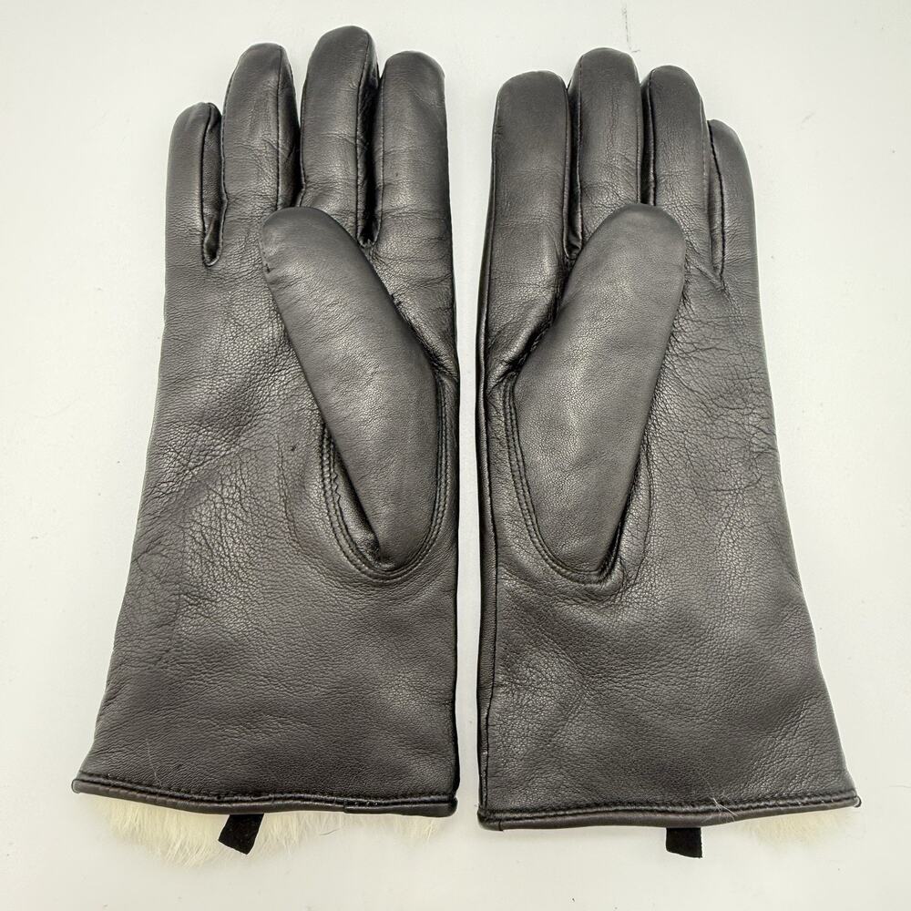Blk Leather Rabbit Fur Lined Womens Winter Gloves Size SMALL/MEDIUM Buttery Soft